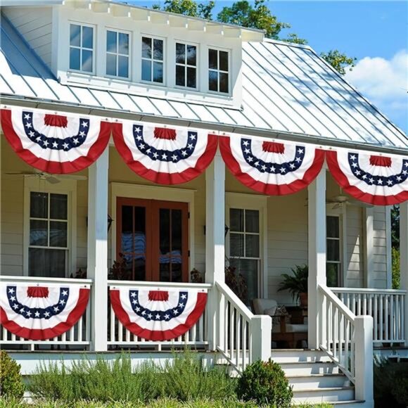 2Pack 3x6 Ft American Pleated Fan Flag, American Flag Bunting for Outdoor, US - Picture 5 of 7
